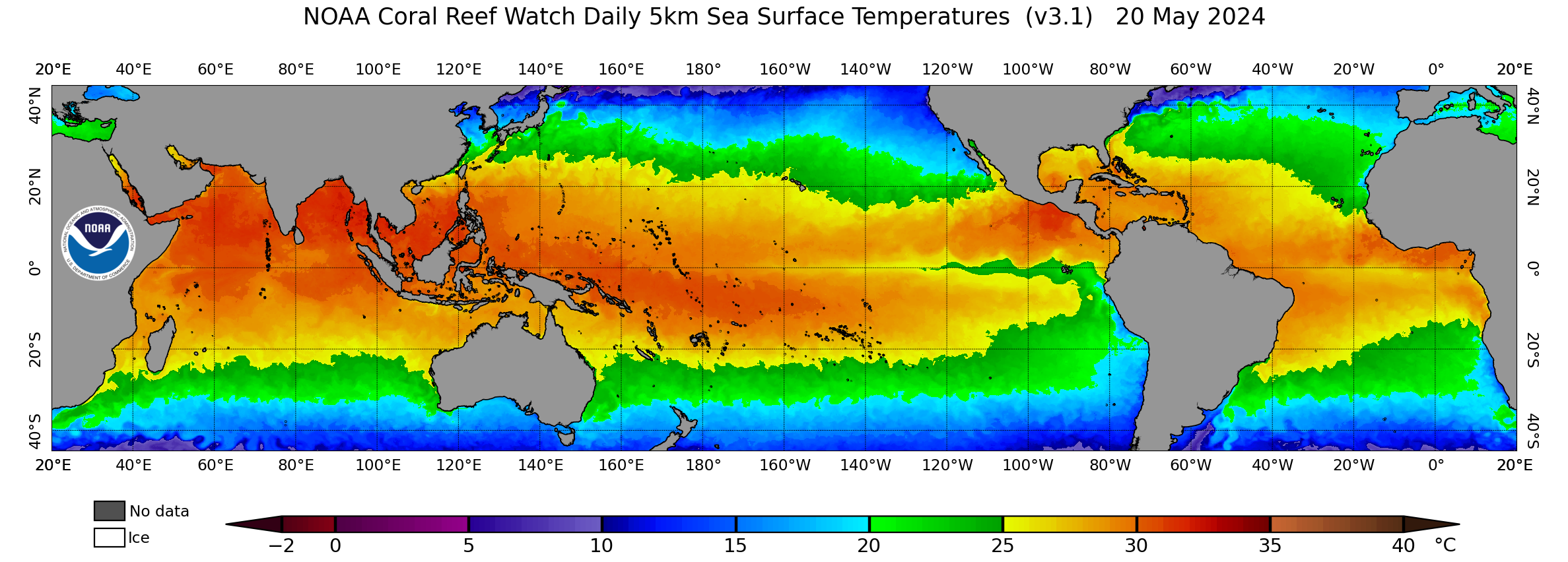 Current daily global 5km Sea Surface Temperature image