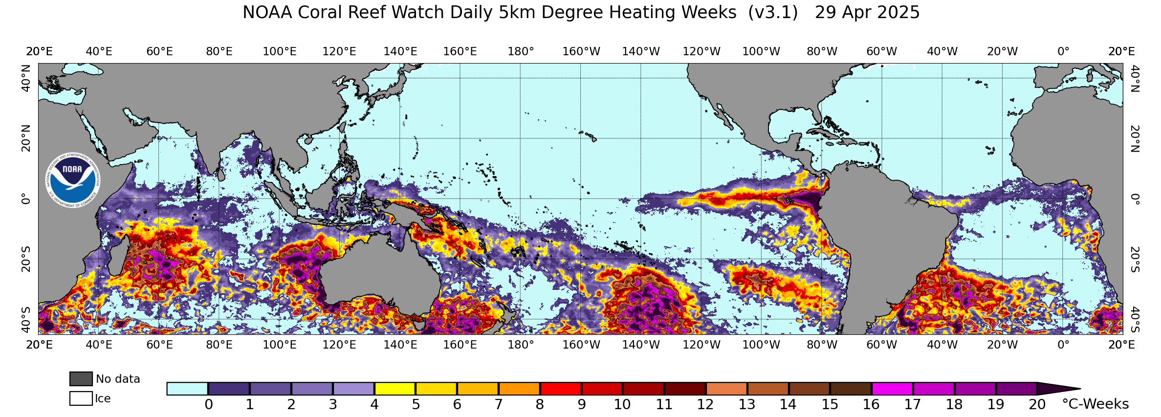 Current daily global 5km Degree Heating Week image