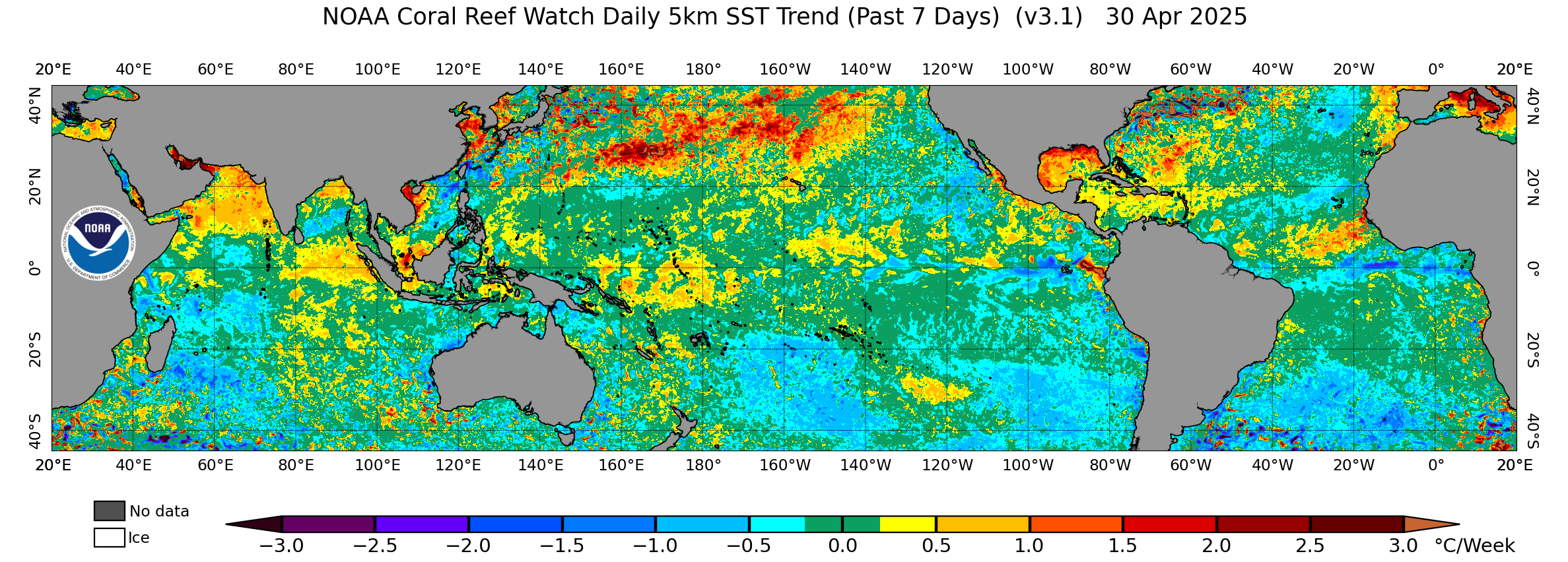 Current daily global 5km 7-Day Sea Surface Temperature Trend image