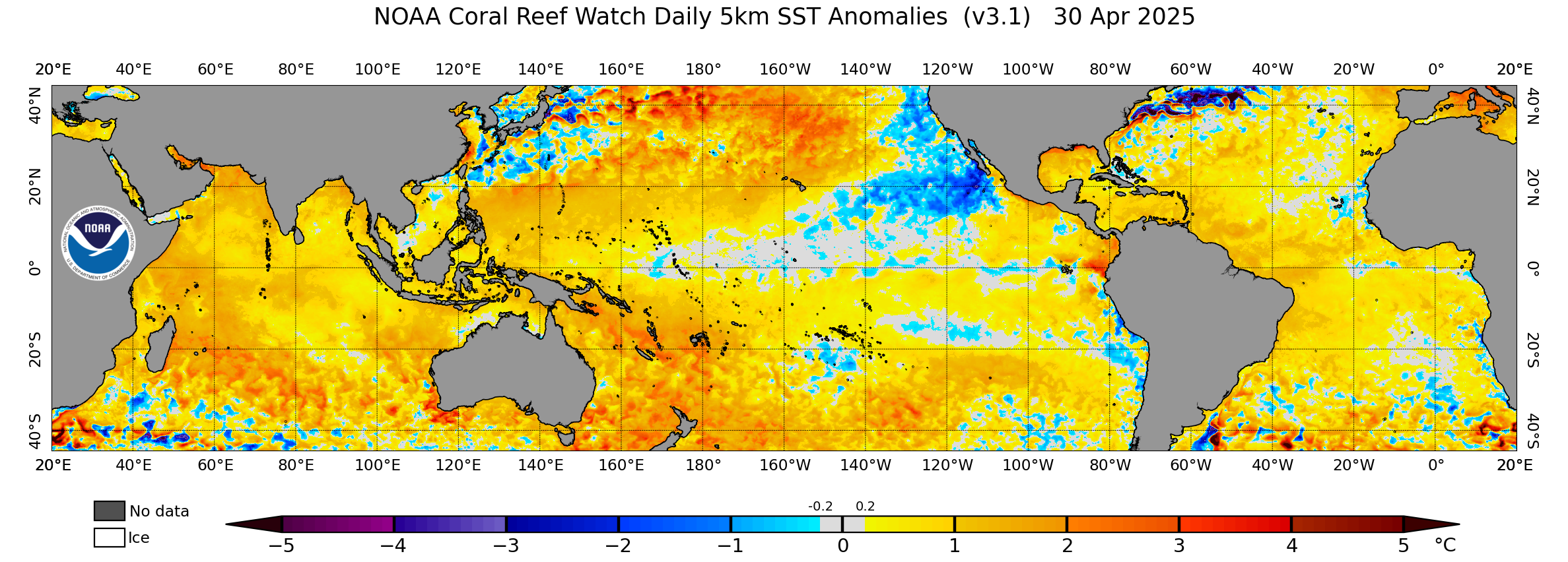 Current daily global 5km Sea Surface Temperature Anomaly image