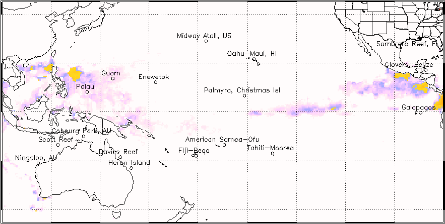 Sample 50 km Coral Bleaching HotSpot image for Pacific Ocean