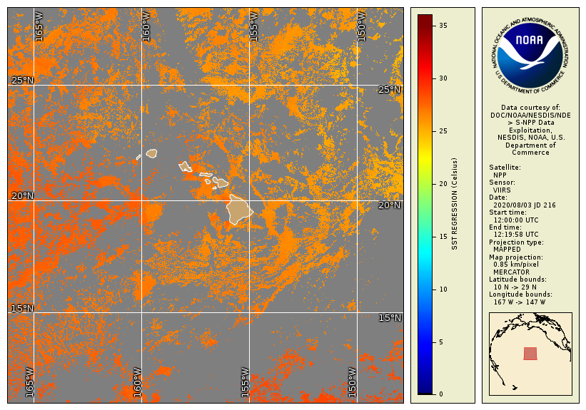 Satellite SST along the Main Hawaiian Islands