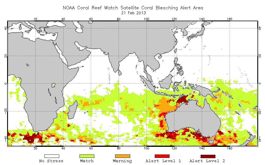 2013 February 21 Bleaching Alert Area map