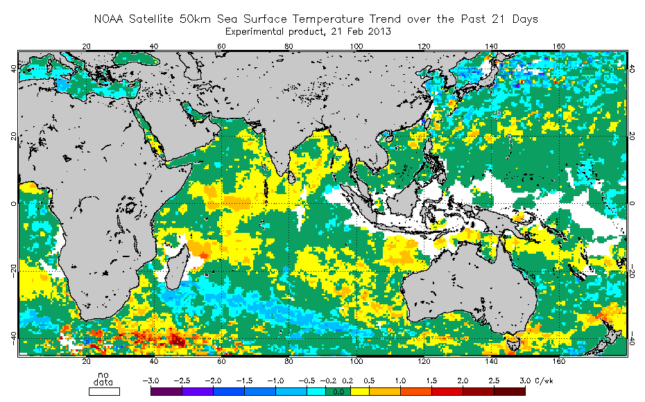 2013 February 21 short-term sea surface temperature trend map