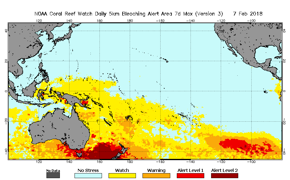 2018 Feb 07 7-day Maximum Composite Bleaching Alert Area map