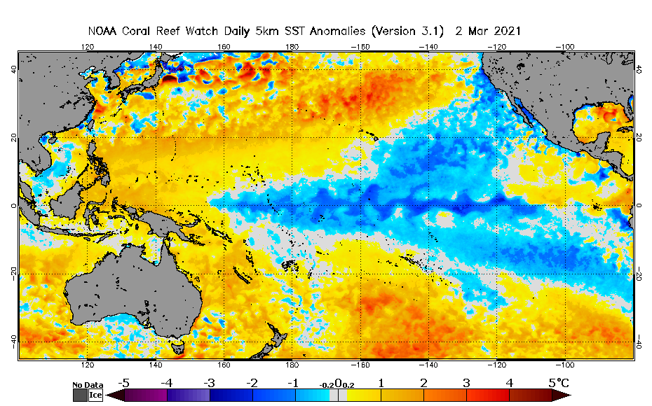 2021 Mar 02 SST Anomaly map