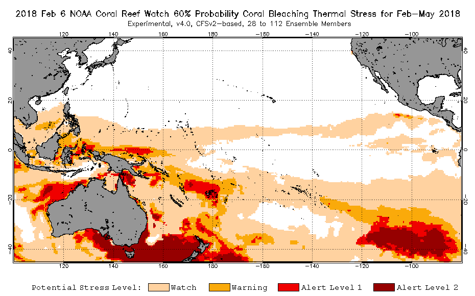 2018 Feb 06 Four-Month Bleaching Outlook map