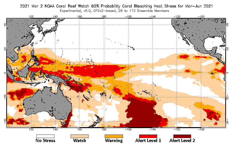 2021 Mar 02 Four-Month Bleaching Outlook map