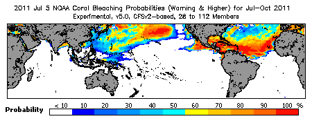 Current Bleaching Heat Stress Outlook Probability - Warning and higher