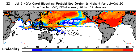 Current Bleaching Heat Stress Outlook Probability - Watch and higher