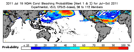 Current Bleaching Heat Stress Outlook Probability - Alert Levels 1 and 2