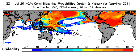 Current Bleaching Heat Stress Outlook Probability - Watch and higher