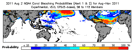 Current Bleaching Heat Stress Outlook Probability - Alert Levels 1 and 2