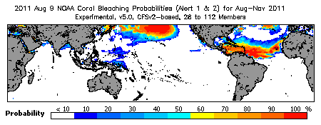 Current Bleaching Heat Stress Outlook Probability - Alert Levels 1 and 2