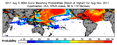 Current Bleaching Heat Stress Outlook Probability - Watch and higher