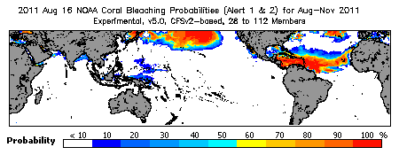 Current Bleaching Heat Stress Outlook Probability - Alert Levels 1 and 2