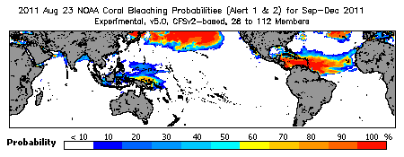 Current Bleaching Heat Stress Outlook Probability - Alert Levels 1 and 2