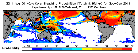 Current Bleaching Heat Stress Outlook Probability - Watch and higher