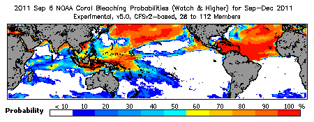 Current Bleaching Heat Stress Outlook Probability - Watch and higher