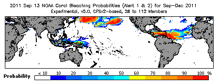 Current Bleaching Heat Stress Outlook Probability - Alert Levels 1 and 2