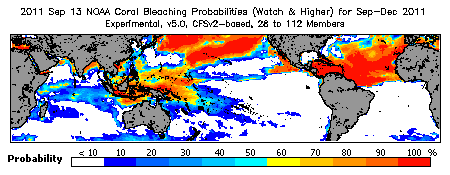 Current Bleaching Heat Stress Outlook Probability - Watch and higher