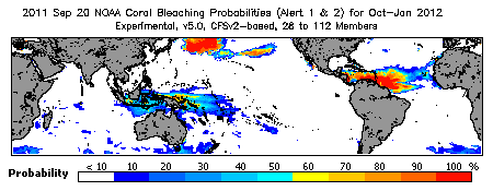 Current Bleaching Heat Stress Outlook Probability - Alert Levels 1 and 2