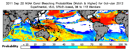 Current Bleaching Heat Stress Outlook Probability - Watch and higher