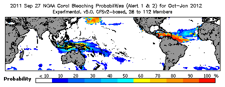 Current Bleaching Heat Stress Outlook Probability - Alert Levels 1 and 2