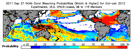 Current Bleaching Heat Stress Outlook Probability - Watch and higher