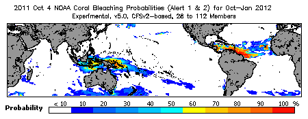 Current Bleaching Heat Stress Outlook Probability - Alert Levels 1 and 2