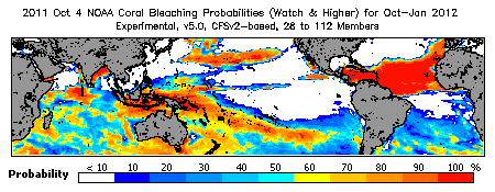 Current Bleaching Heat Stress Outlook Probability - Watch and higher