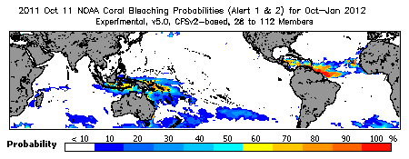 Current Bleaching Heat Stress Outlook Probability - Alert Levels 1 and 2