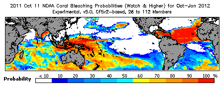 Current Bleaching Heat Stress Outlook Probability - Watch and higher