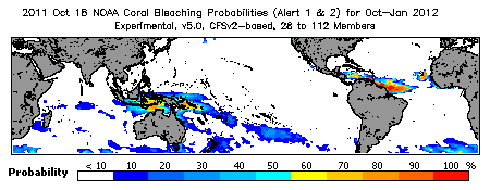 Current Bleaching Heat Stress Outlook Probability - Alert Levels 1 and 2