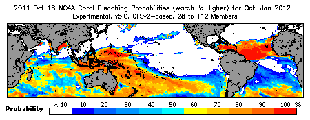 Current Bleaching Heat Stress Outlook Probability - Watch and higher