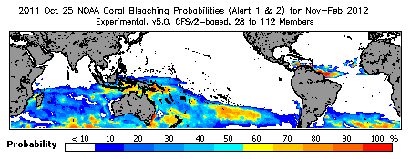 Current Bleaching Heat Stress Outlook Probability - Alert Levels 1 and 2