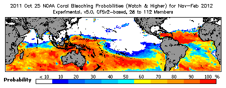 Current Bleaching Heat Stress Outlook Probability - Watch and higher