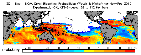 Current Bleaching Heat Stress Outlook Probability - Watch and higher