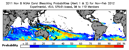 Current Bleaching Heat Stress Outlook Probability - Alert Levels 1 and 2