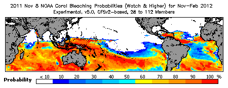 Current Bleaching Heat Stress Outlook Probability - Watch and higher