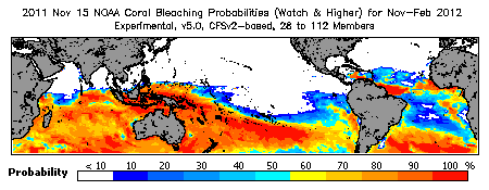 Current Bleaching Heat Stress Outlook Probability - Watch and higher