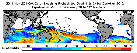 Current Bleaching Heat Stress Outlook Probability - Alert Levels 1 and 2