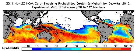 Current Bleaching Heat Stress Outlook Probability - Watch and higher