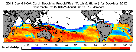 Current Bleaching Heat Stress Outlook Probability - Watch and higher