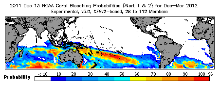 Current Bleaching Heat Stress Outlook Probability - Alert Levels 1 and 2