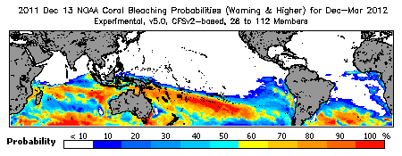 Current Bleaching Heat Stress Outlook Probability - Warning and higher