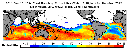 Current Bleaching Heat Stress Outlook Probability - Watch and higher