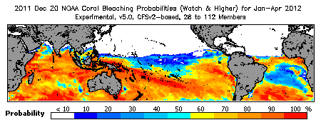 Current Bleaching Heat Stress Outlook Probability - Watch and higher