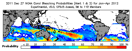 Current Bleaching Heat Stress Outlook Probability - Alert Levels 1 and 2