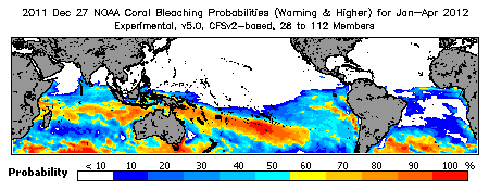 Current Bleaching Heat Stress Outlook Probability - Warning and higher